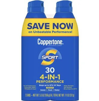 Coppertone Sport Continuous Spray SPF 30 Twin Pack, 11 oz (2 x 5.5 oz)