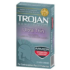Trojan Sensitivity Ultra Thin Condoms with Armor Spermicidal Lubricant, 12 Count