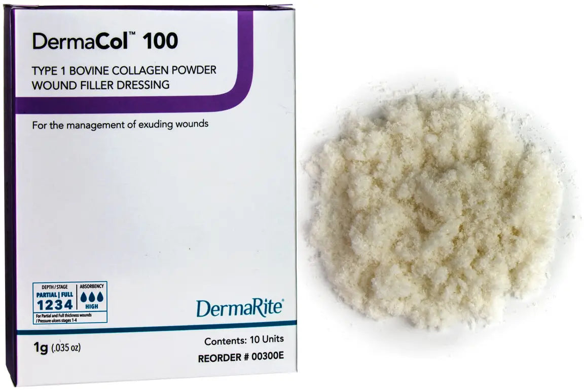 DermaRite 100 Type 1 Bovine Collagen Powder Wound Filler Dressing, 1 Gram