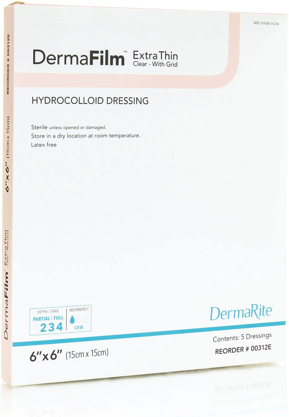 DermaRite Hydrocolloid X-Thin Wound Dressing with Grid, 6" x 6"