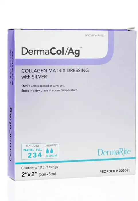 DermaRite Ag Collagen Matrix Wound Dressing with Silver — Sizes: 2 in x 2 in, 4 in x 4 in