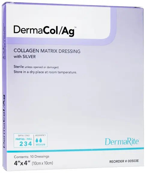 DermaRite Ag Collagen Matrix Wound Dressing with Silver — Sizes: 2 in x 2 in, 4 in x 4 in