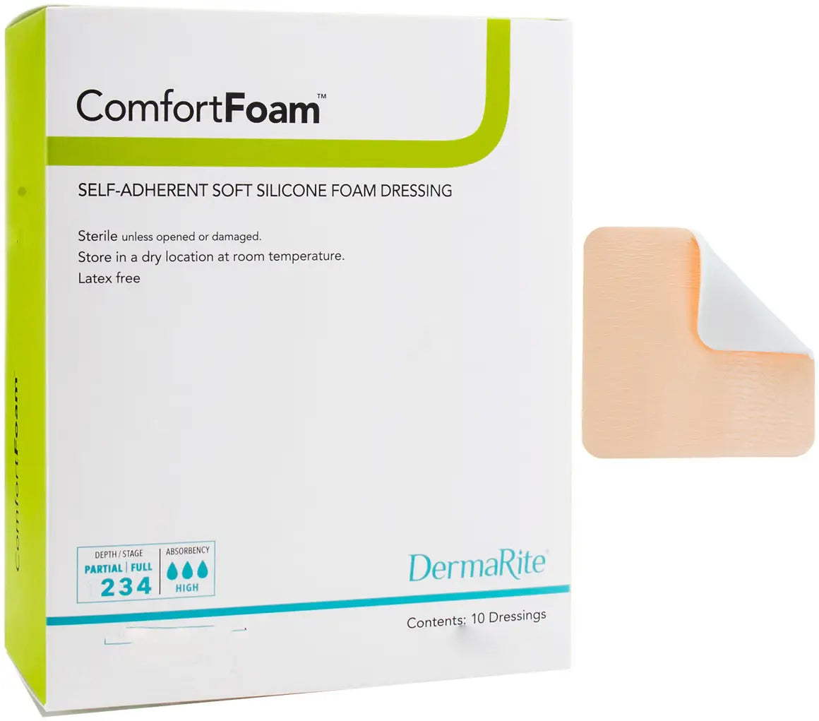 DermaRite Wound Dressing with Soft Silicone Adhesive, 4" x 5"