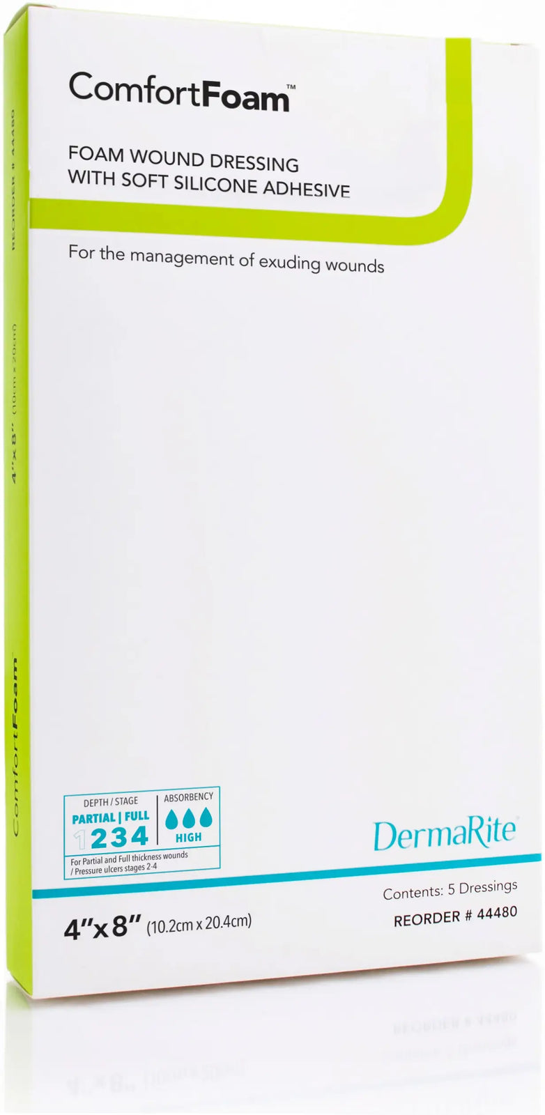 DermaRite ComfortFoam Silicone Foam Non-Border Dressing, 4 x 8 in