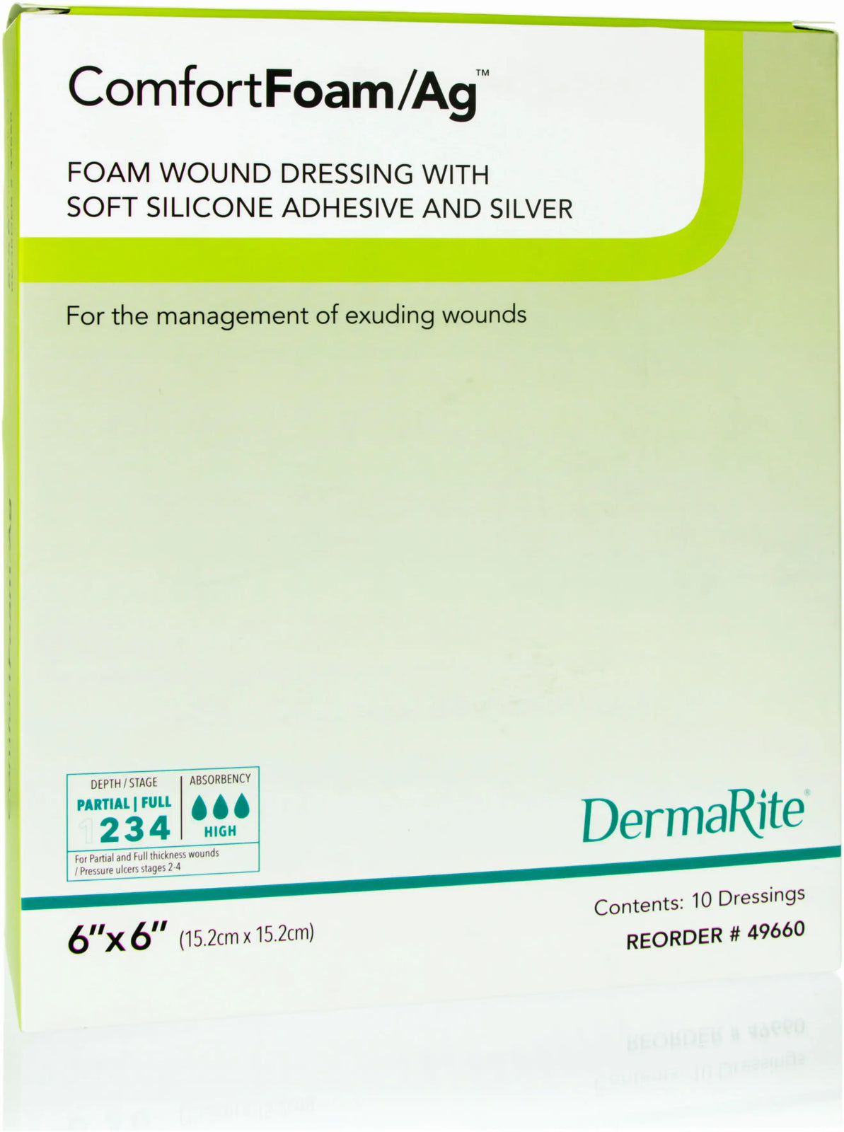 ComfortFoam Ag Silicone Foam Non-Border Dressing, 6" x 6"