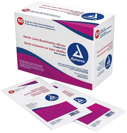 Dynarex Sterile Latex Exam Gloves - Small & Large Sizes