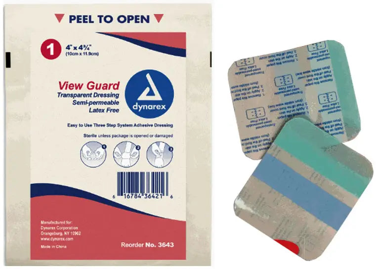 Dynarex View Guard Transparent Dressing, Sterile, 4" x 4-3/4"