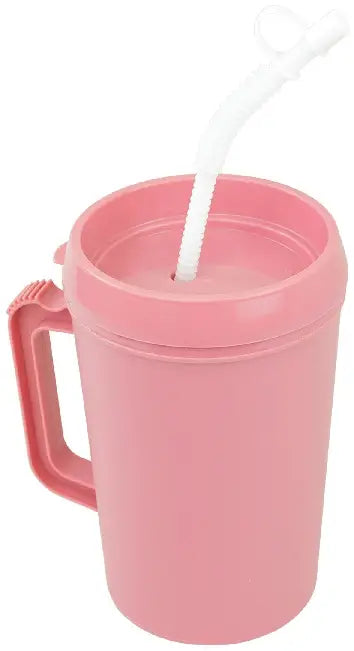 Dynarex 34 oz Insulated Bedside Carafe with Lid and Straw - Mauve