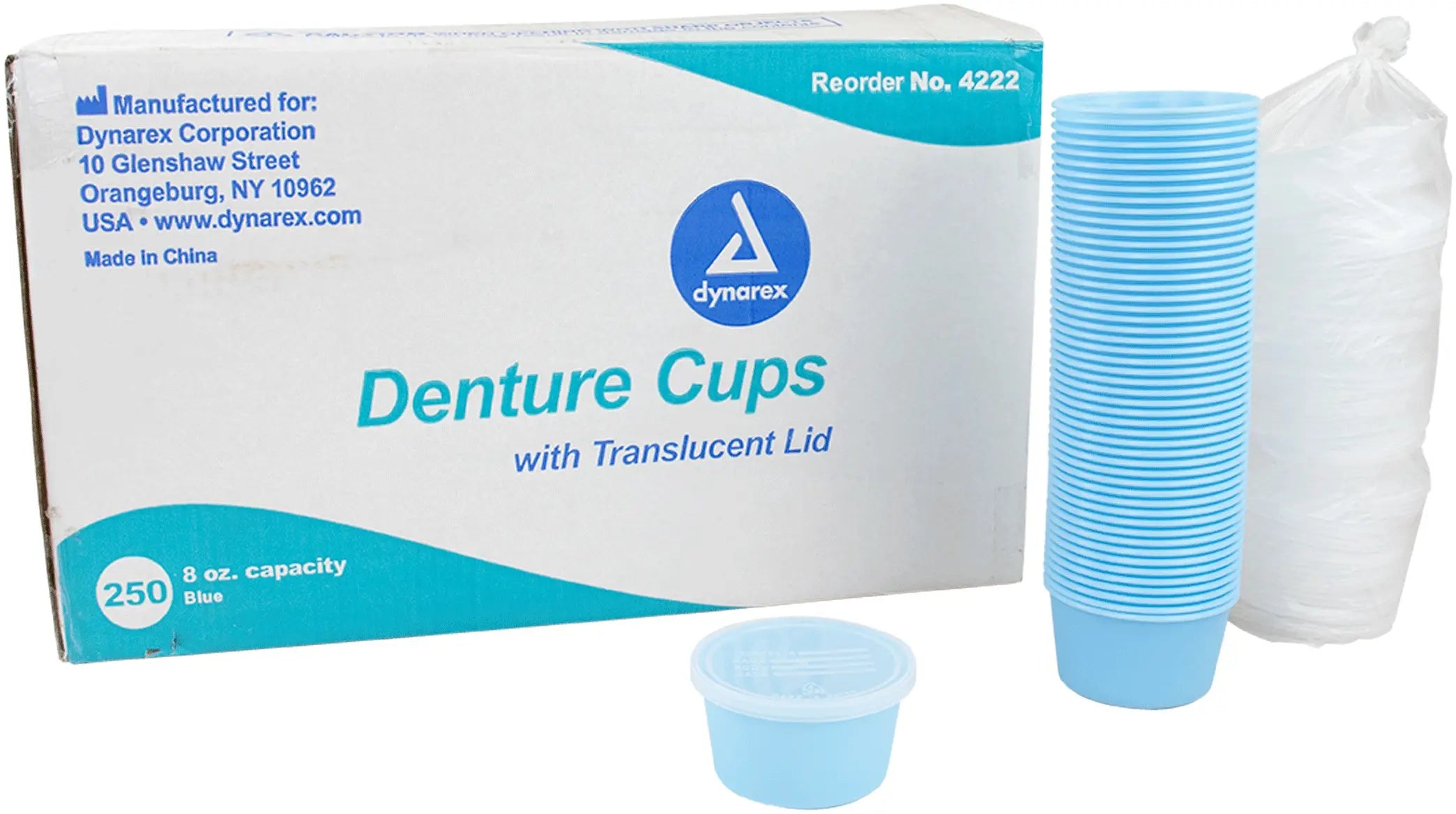 Dynarex Denture Cup with Lid, 8 oz, Blue