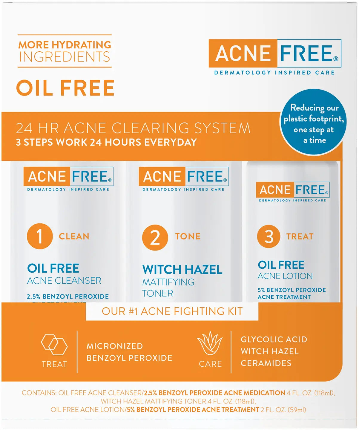 AcneFree Oil Free 24 HR Acne Clearing System 3-Piece Kit