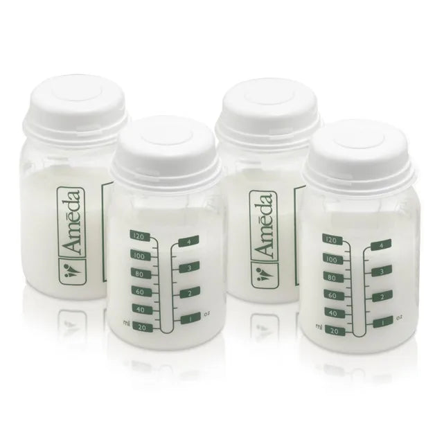 Ameda Breast Milk Storage Bottles with Lock-Tight Caps, 4 oz, 4-Pack