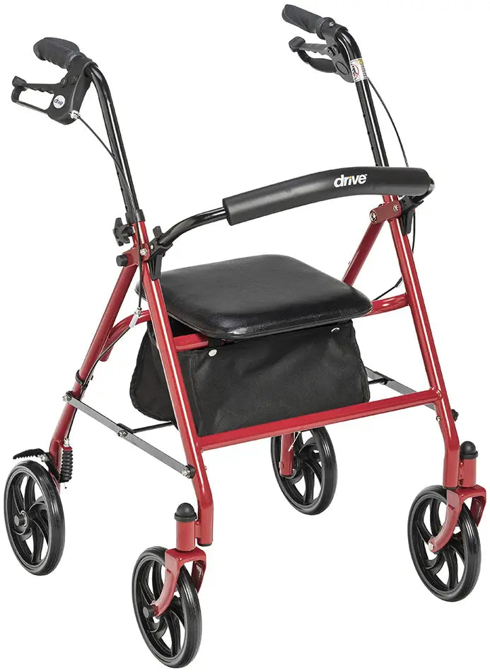 Drive Medical Durable 4-wheel Rollator with Fold Up Removable Back, Red