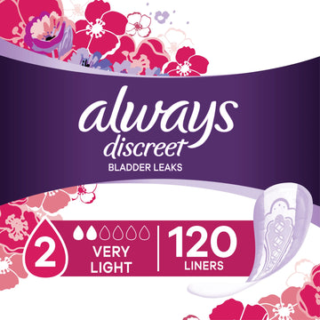 Always Discreet Incontinence Panty Liners, Very Light, Size 2, 120 Count