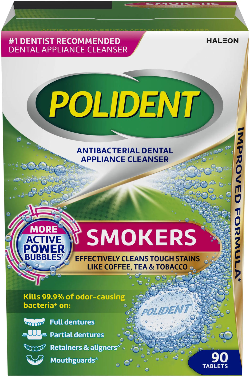 Polident Smokers Antibacterial Dental Appliance Cleanser Tablets, 90 Count