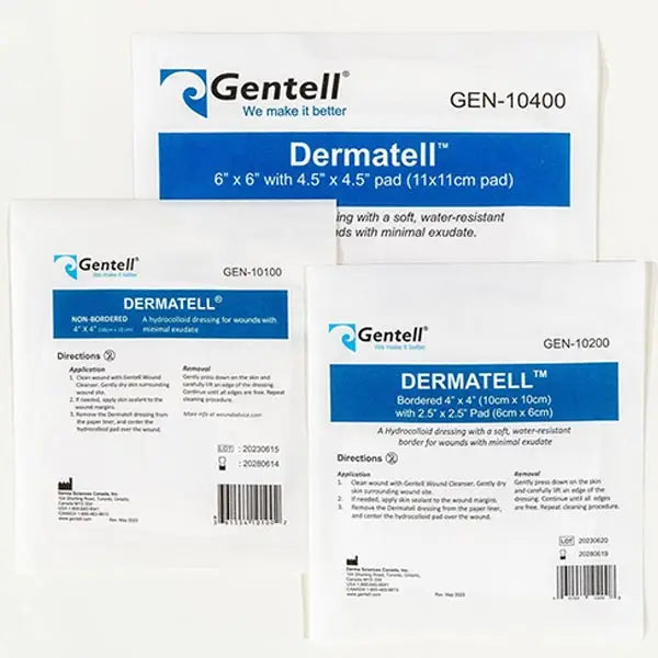 Gentell Dermatell Hydrocolloid Bordered Dressing 6" x 6" (4.5" x 4.5" Pad)