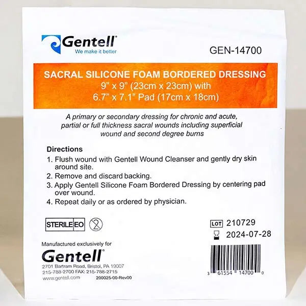 Gentell Silicone Foam Sacral Dressing, 9x9 Inches