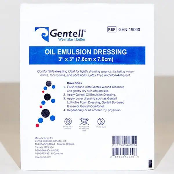 Gentell Oil Emulsion Non-Adherent Wound Dressing, 3" x 3"