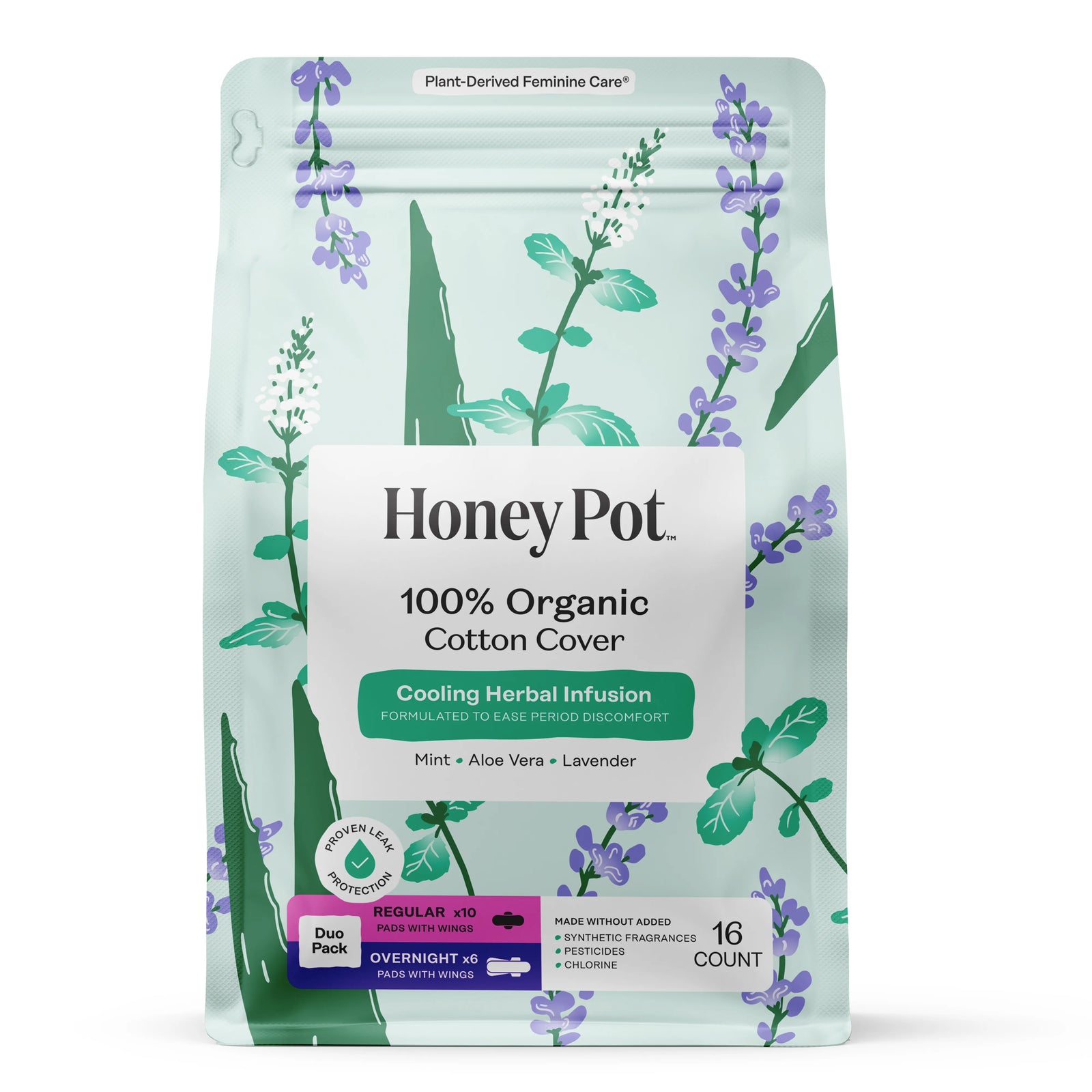The Honey Pot Cooling Herbal Infusion Pads, Regular & Overnight Duo Pack, 16 Count