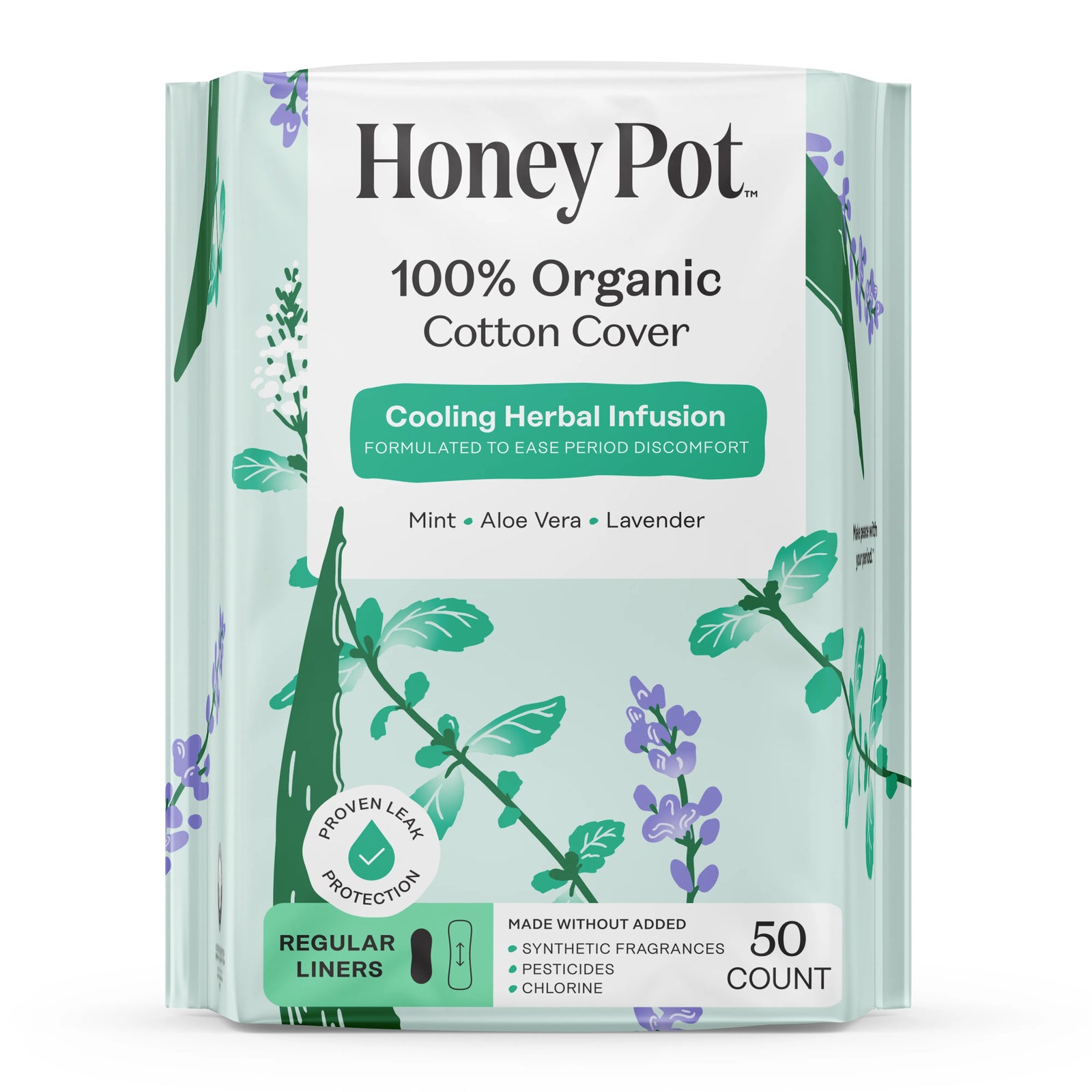 The Honey Pot Cooling Herbal Infusion Regular Liners, 50 Count