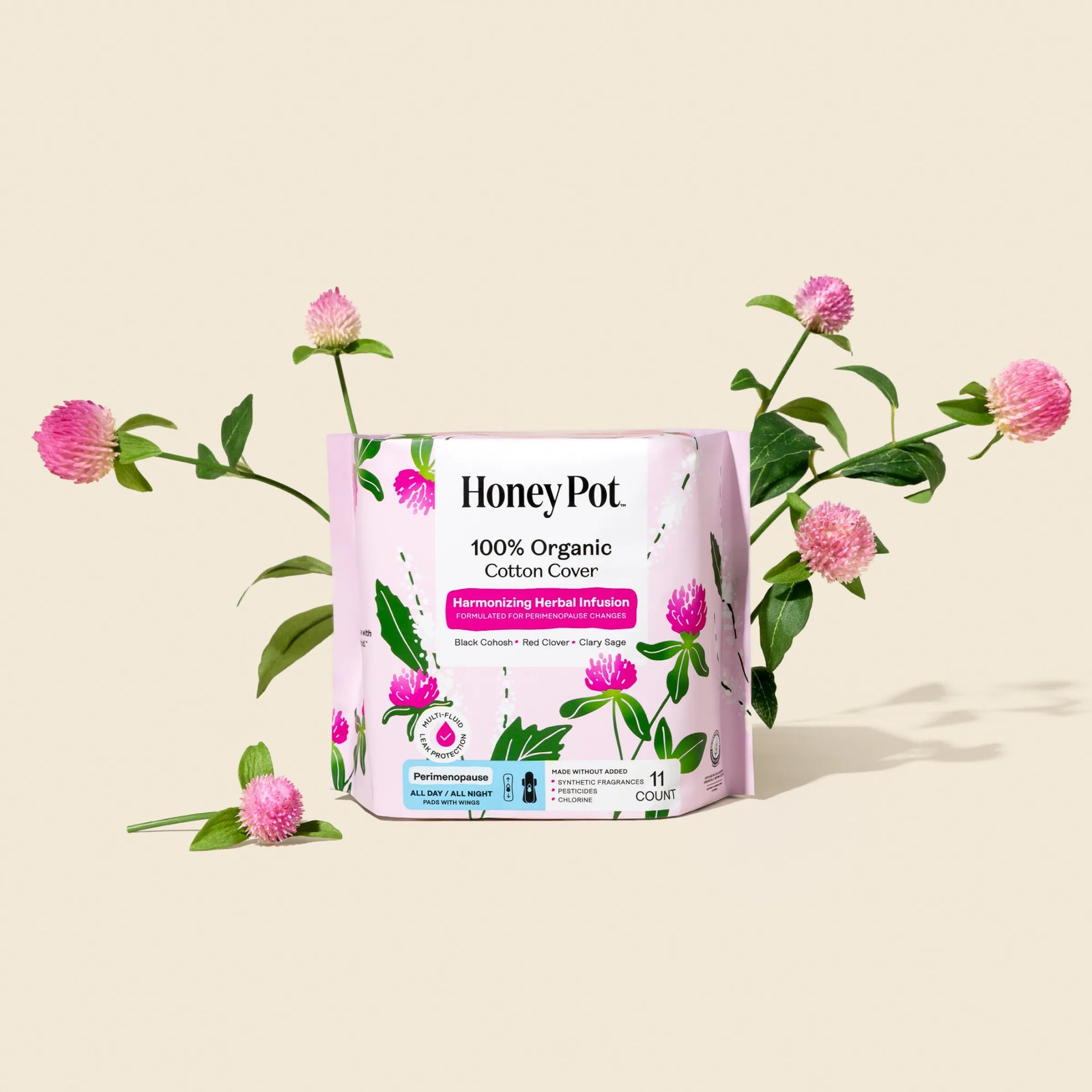 The Honey Pot Harmonizing Herbal Infusion Peri-Menopause All Day and Night Pads with Wings