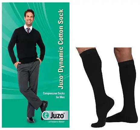 Juzo Dynamic Cotton for Men Knee-High Compression Stockings, Black
