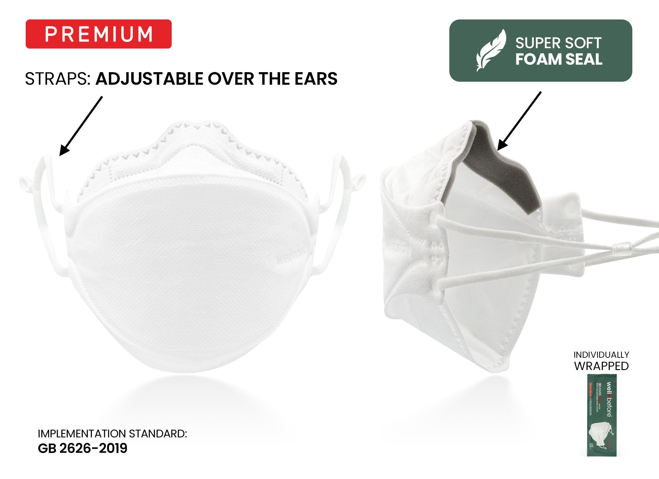 KN95 3D Pro Face Mask | Premium 3D Fit, Anti-fogging, Adjustable Ear Loops - Bag of 10