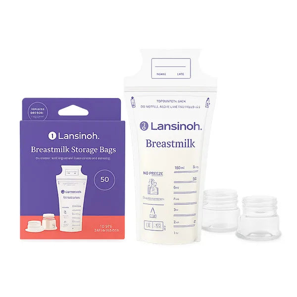 Lansinoh Breastmilk Storage Bags with Pump-Into-Bag Adapters, 50 Count