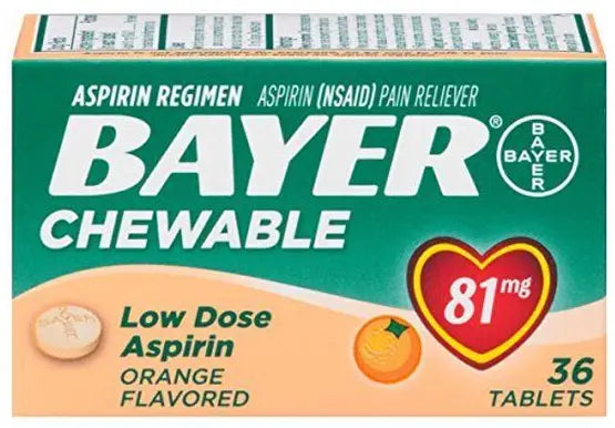 Bayer Chewable Aspirin 81mg Orange, 36 Count