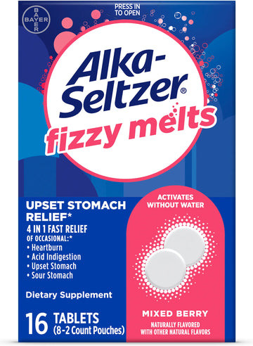 Alka-Seltzer Fizzy Upset Stomach Relief Melts Tablets Mixed Berry, 16 Count
