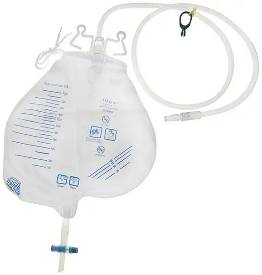 AMSure Urinary Drainage Bag with Teardrop Double-Hook and Anti-Reflux Chamber, 2000mL