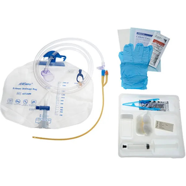 Amsino AMSure Foley Tray Meter, Preconnected 100% Silicone, 18 Fr, Sterile