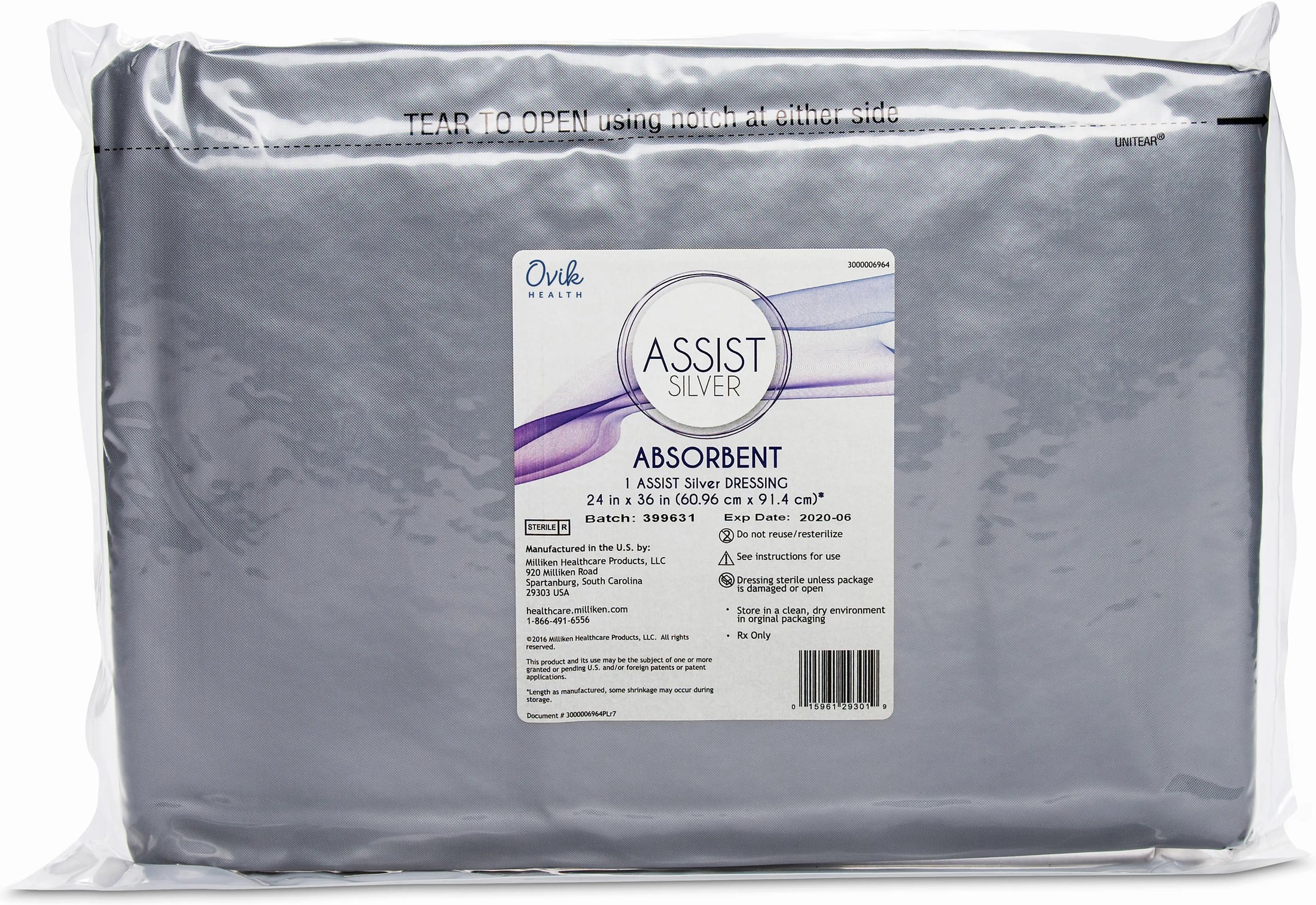 Ovik Health ASSIST Silver Antimicrobial Dressing, 24 in x 36 in