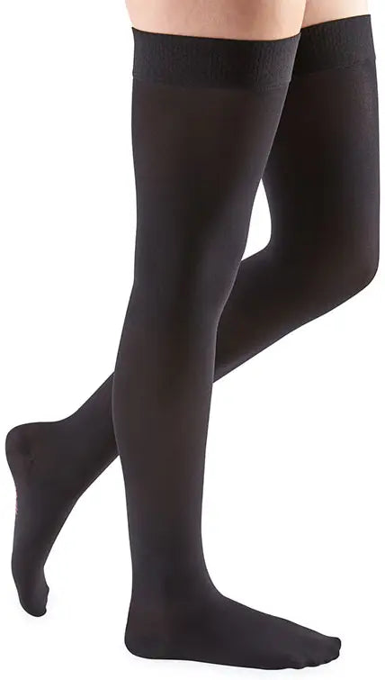 Medi USA LP Comfort Thigh-High Compression Stockings with Beaded Silicone Top Band, 20-30 mmHg, Closed Toe, Ebony, Size 6