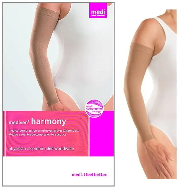 Harmony Arm Sleeve with Silicone Top Band - Size 8, Caramel, 20-30 mmHg