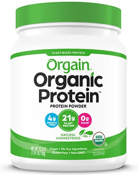 Orgain Organic Plant-Based Protein Powder, Natural Unsweetened, 25.3 oz