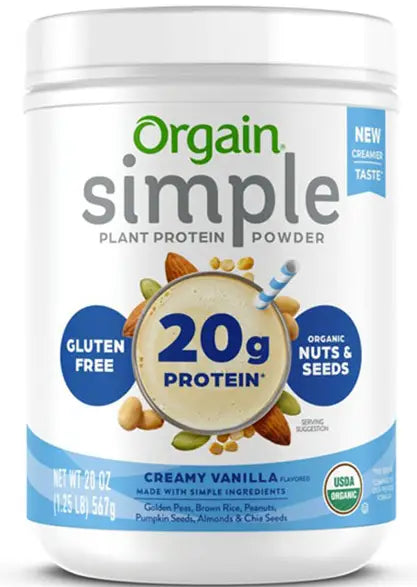 Orgain Plant-Based Protein Powder, Creamy Vanilla Flavored, 20 oz Container
