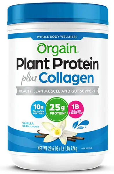 Orgain Plant Protein Plus Collagen Powder, Vanilla Bean, 25.6 oz