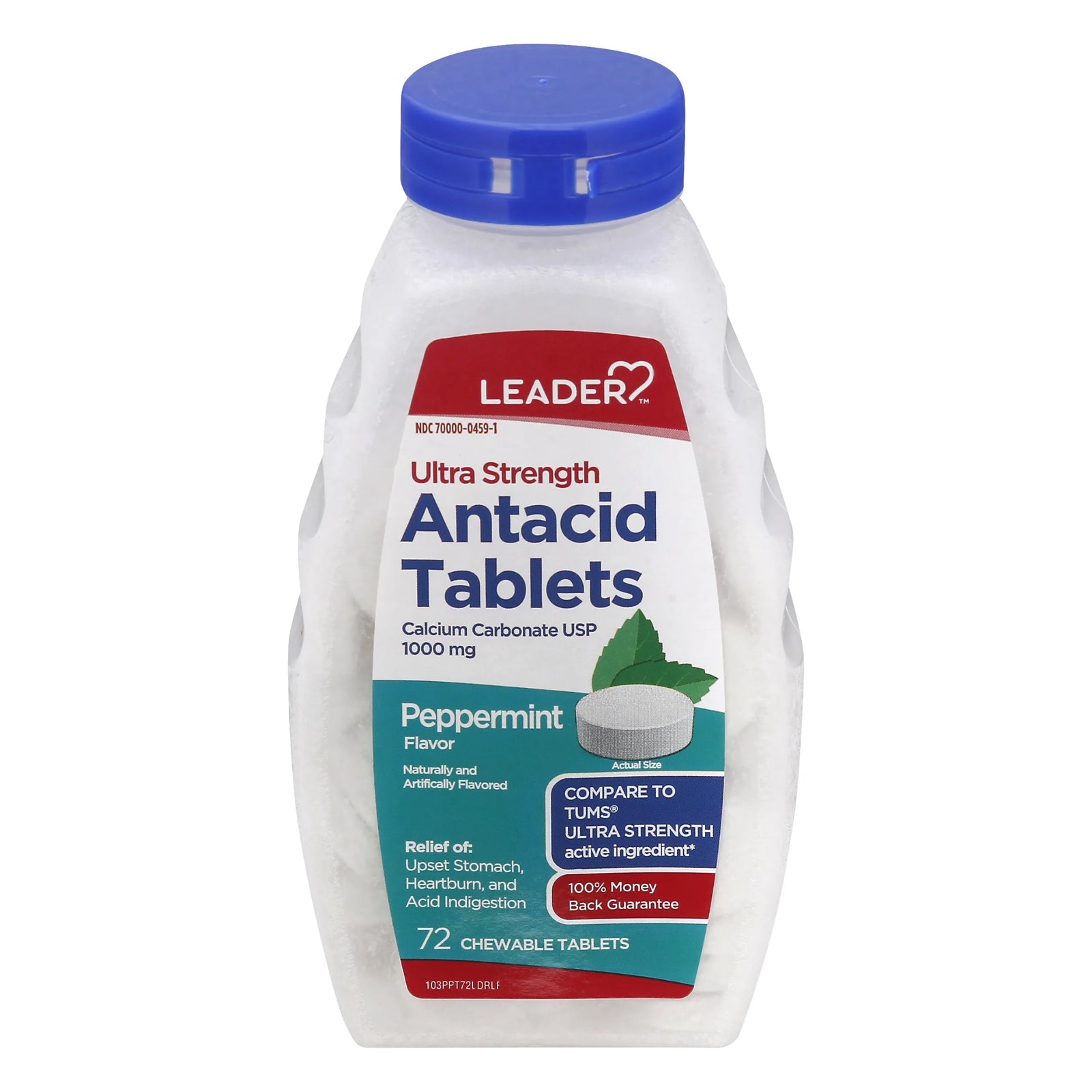Leader Ultra Strength Antacid 1000 mg Chewable Tablets, 72 Count