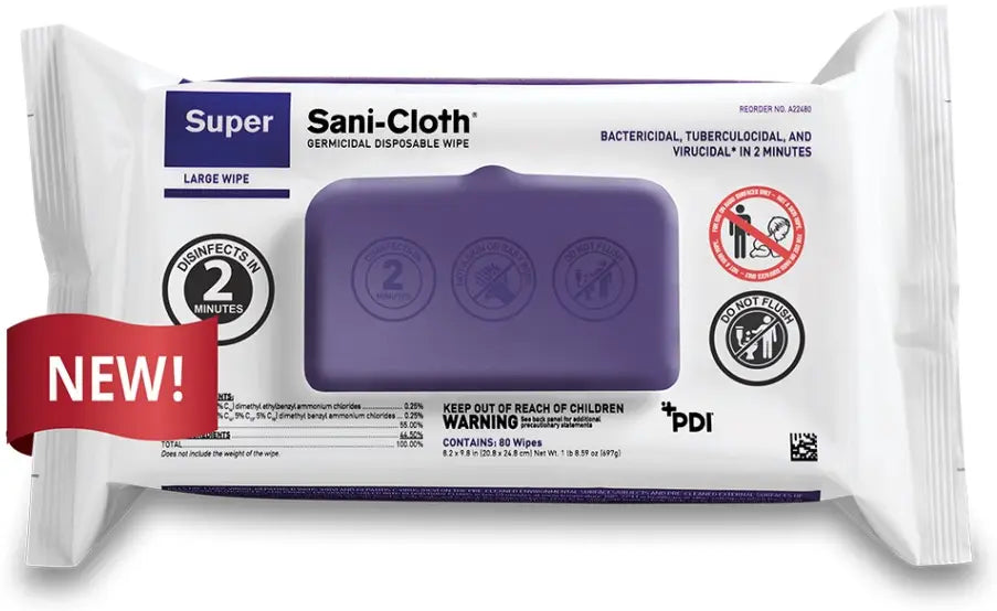 PDI Super Sani-Cloth Germicidal Disposable Wipes, 8.2x9.8 inches