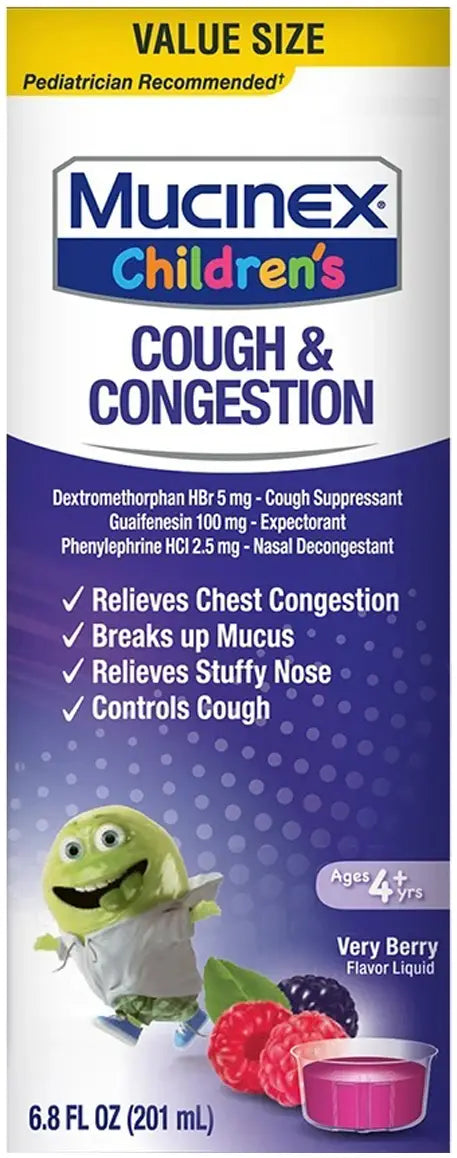 Mucinex Children's Liquid Congestion and Cough, Very Berry Flavor, 6.8 oz