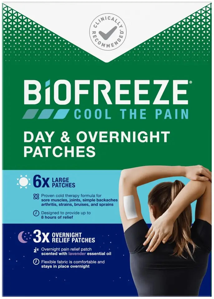 Biofreeze Day & Overnight Pain Relief Patches, 9 Patches (6 Day, 3 Night)