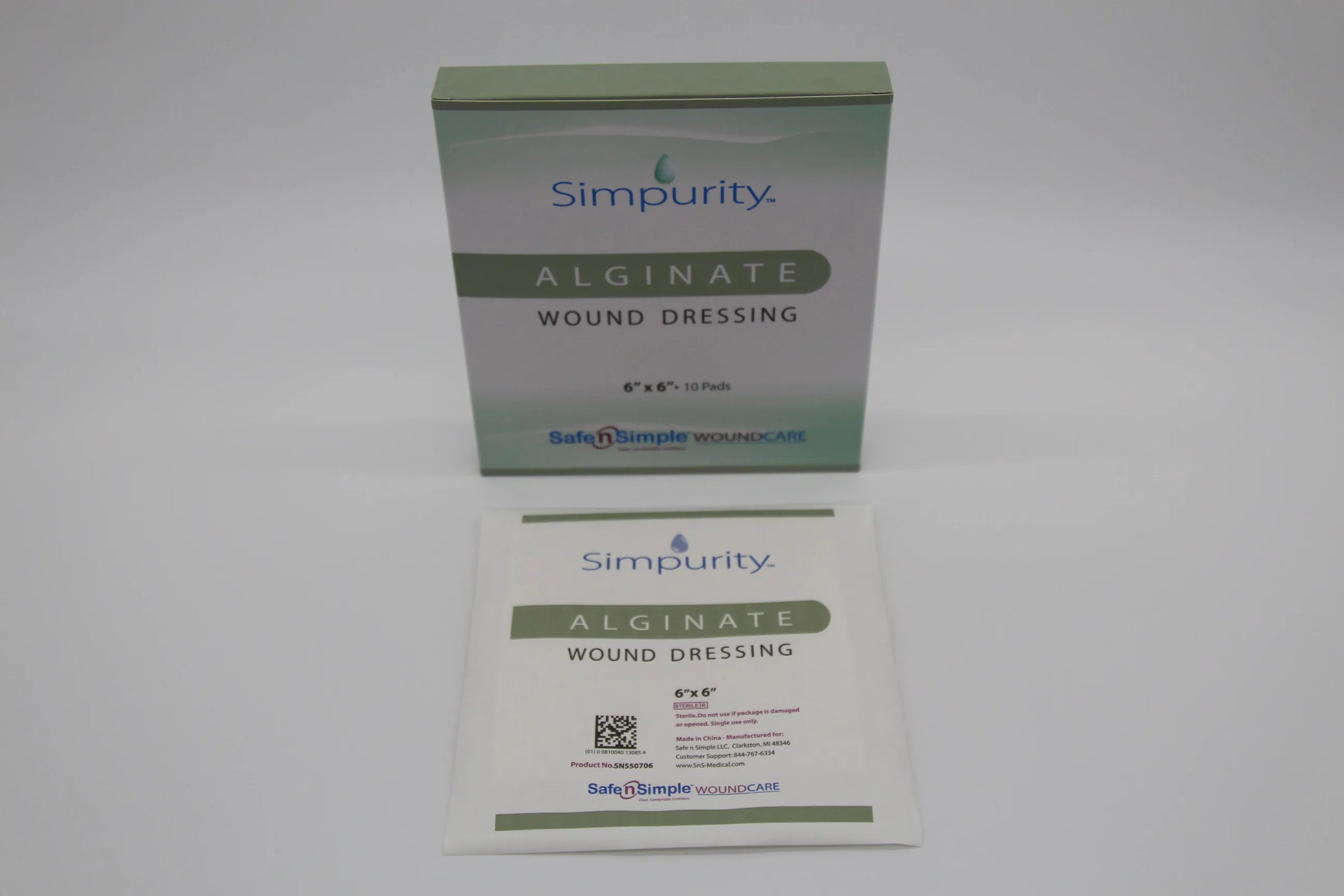 Safe N Simple Simpurity Calcium Alginate Dressing 6 x 6 Inch