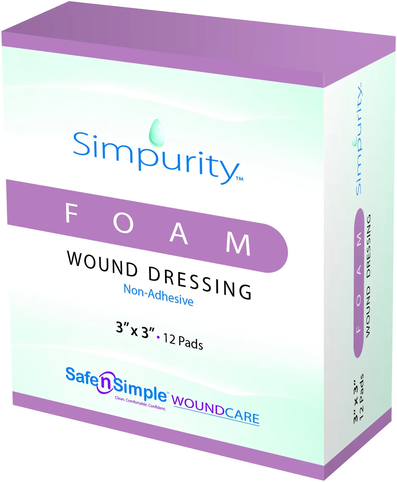 Safe N Simple Foam Wound Dressing, 3" x 3"