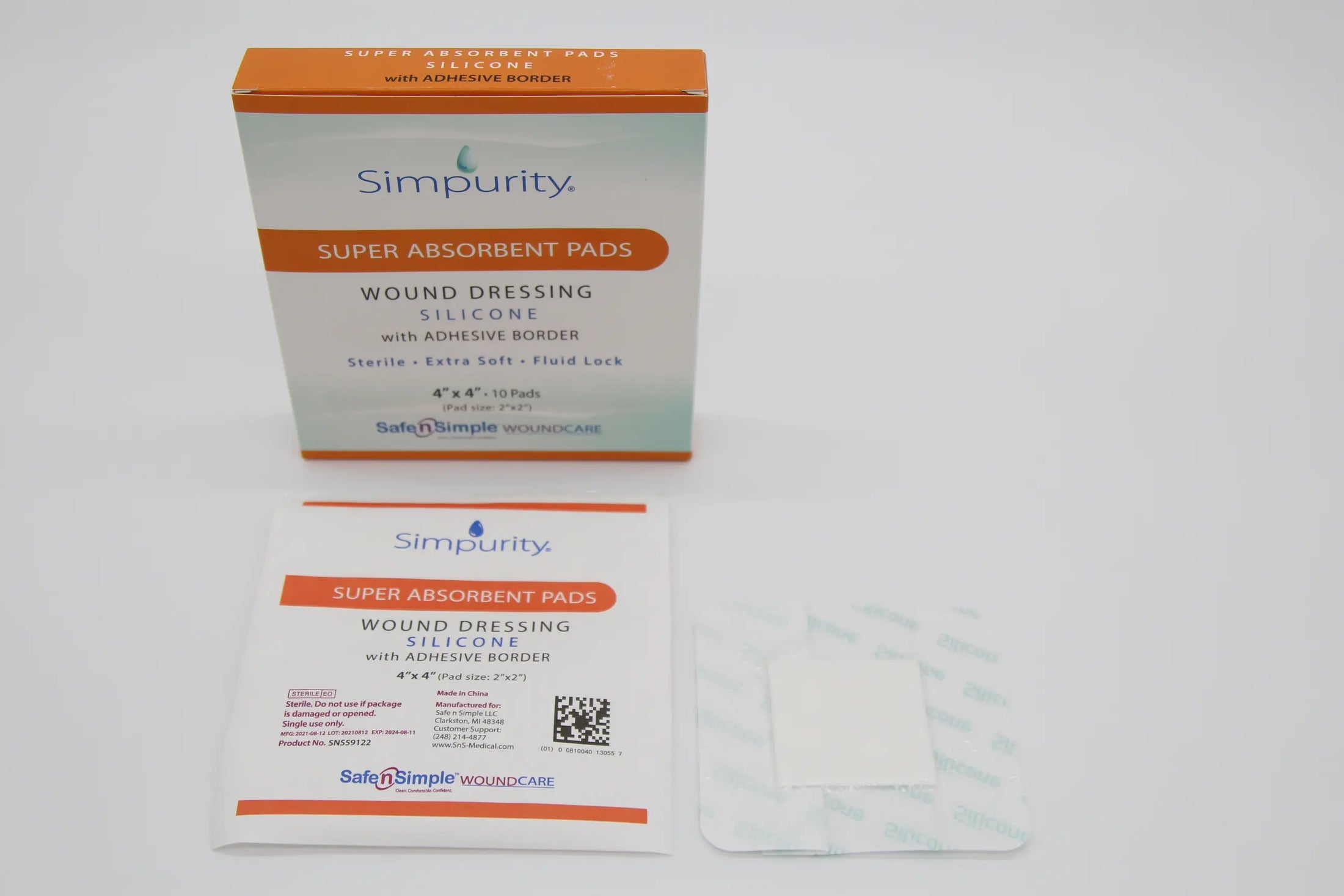 Safe N Simple Super Absorbent Pad with Silicone and Border, 2x2 inch Pad, 4x4 inch Overall