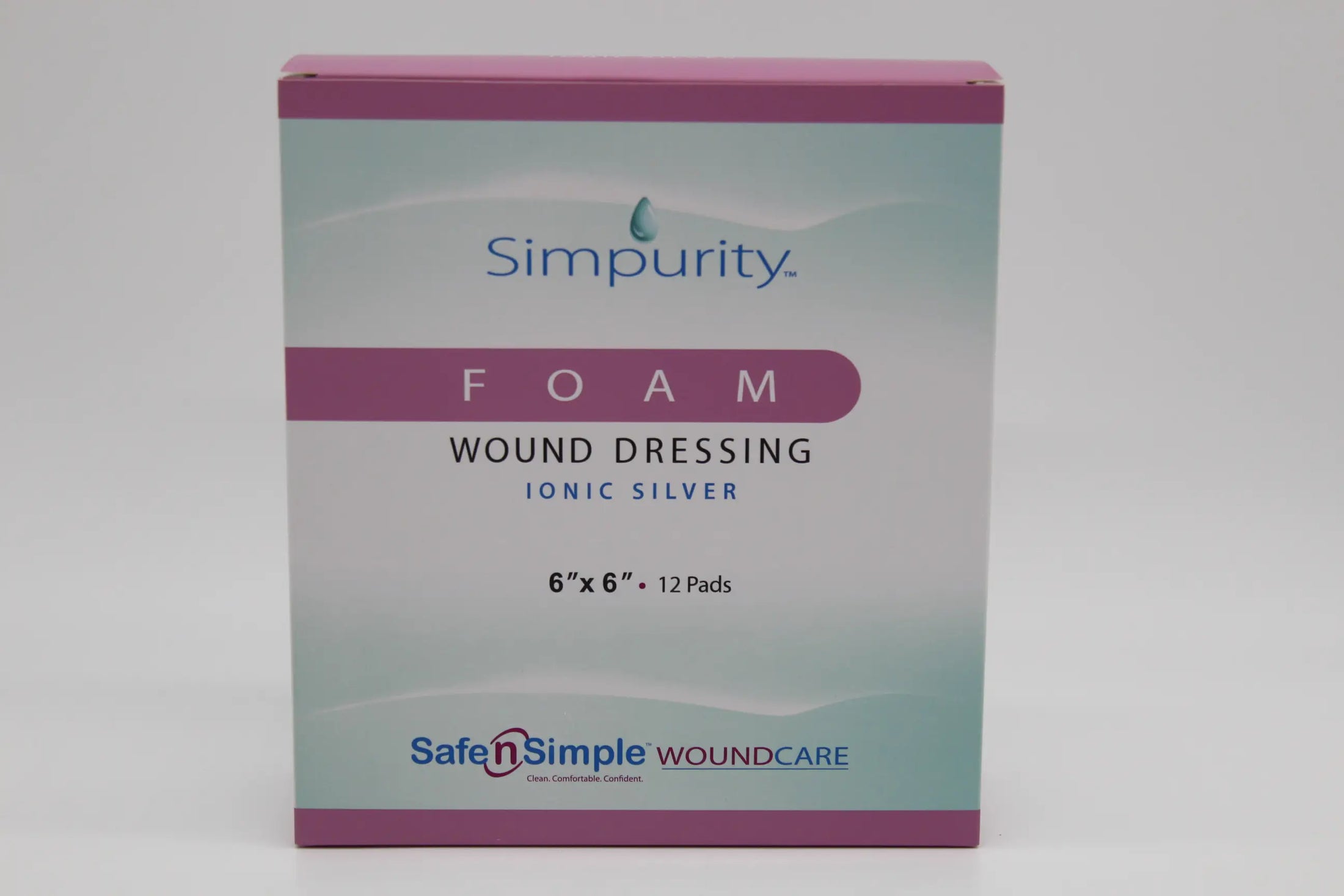 Safe N Simple Simpurity Foam Dressing No Border AG/Silver 6x6 Inch