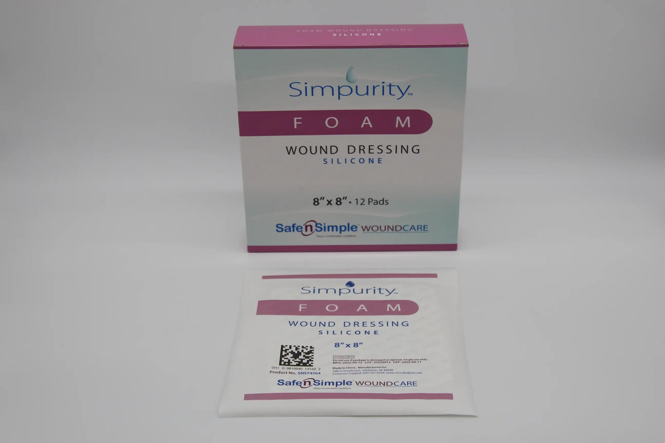 Safe N Simple Waterproof Foam Non-Bordered Dressing, 8" x 8"