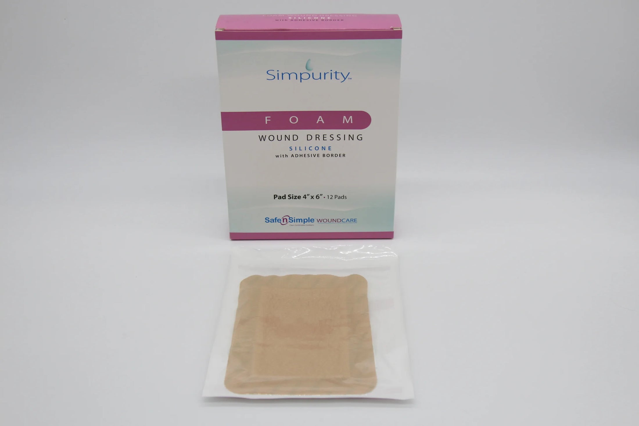 Safe N Simple Simpurity Silicone Foam Dressing with Border, 6 in x 8 in