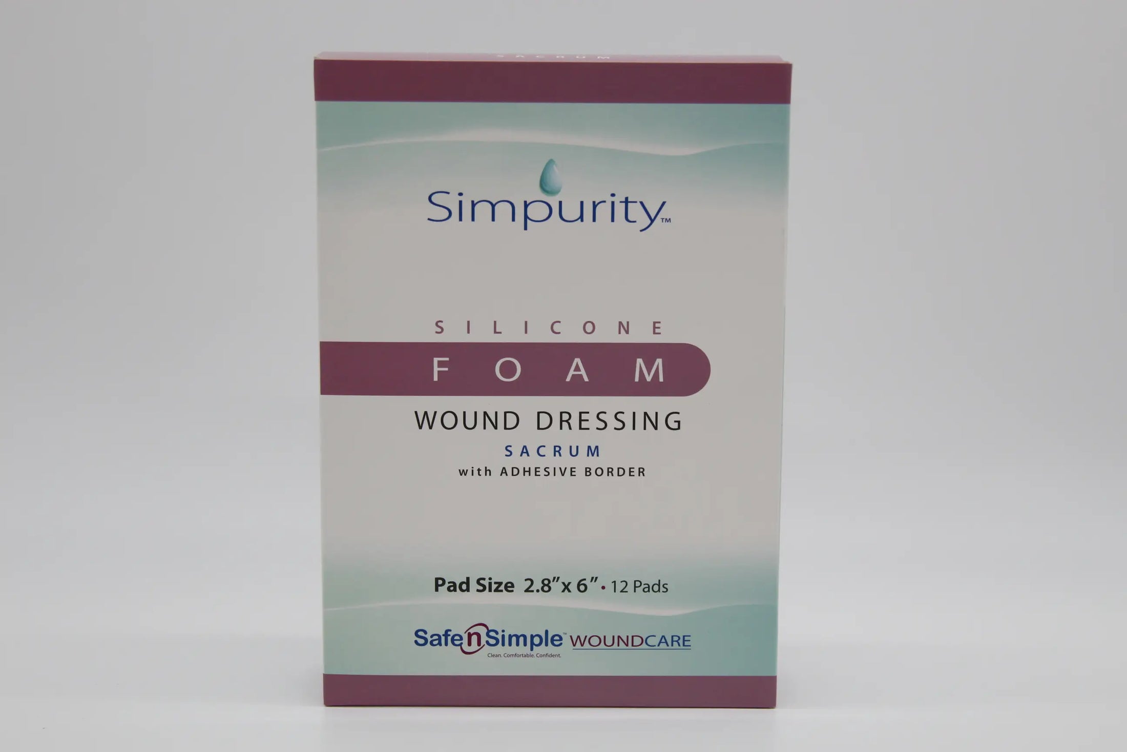 Safe N Simple Simpurity Bordered Sacral Shape Silicone Foam Dressing, 5" x 8"