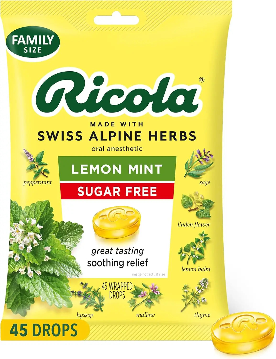 Ricola Sugar Free Lemon Mint Family Size Cough Drops