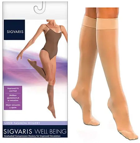 Sigvaris Sheer Fashion Women's Calf-High Compression Stockings, 15-20 mmHg, Size C